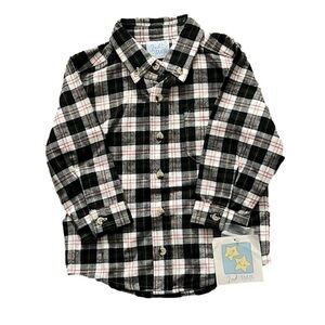 NWT, KOHL’S Boys, 12 Month, Black, Gray, Stripes, Plaid Shirt